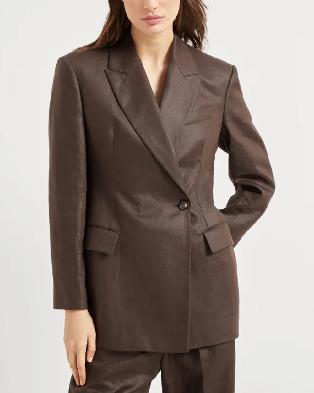 Dark Chocolate Linen Single Button Blazer