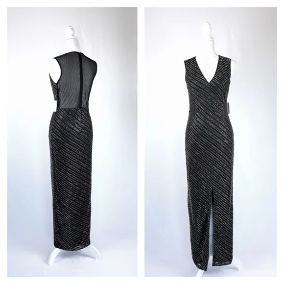 Deep V Sequin Formal Dress NWT Black