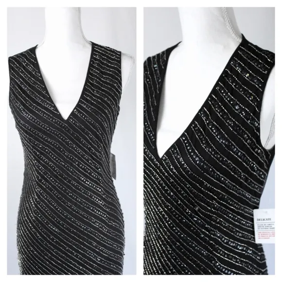 Deep V Sequin Formal Dress NWT Black