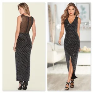 Deep V Sequin Formal Dress NWT Black