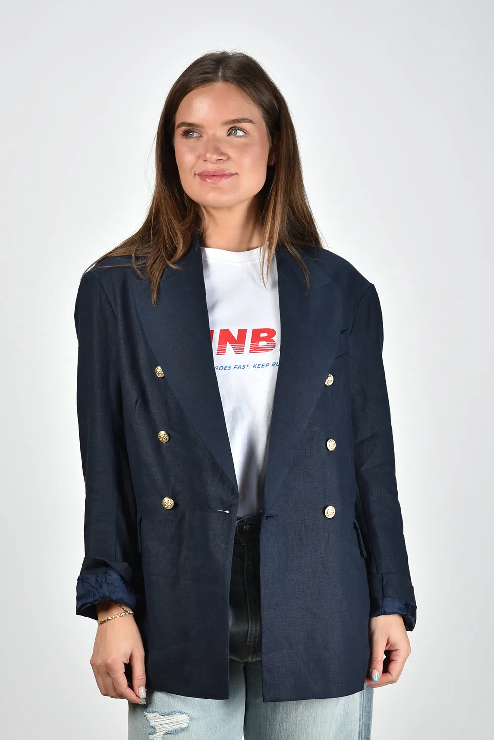 Denimist blazer Double Breasted Peak Lapel DSW0057-199 navy linen