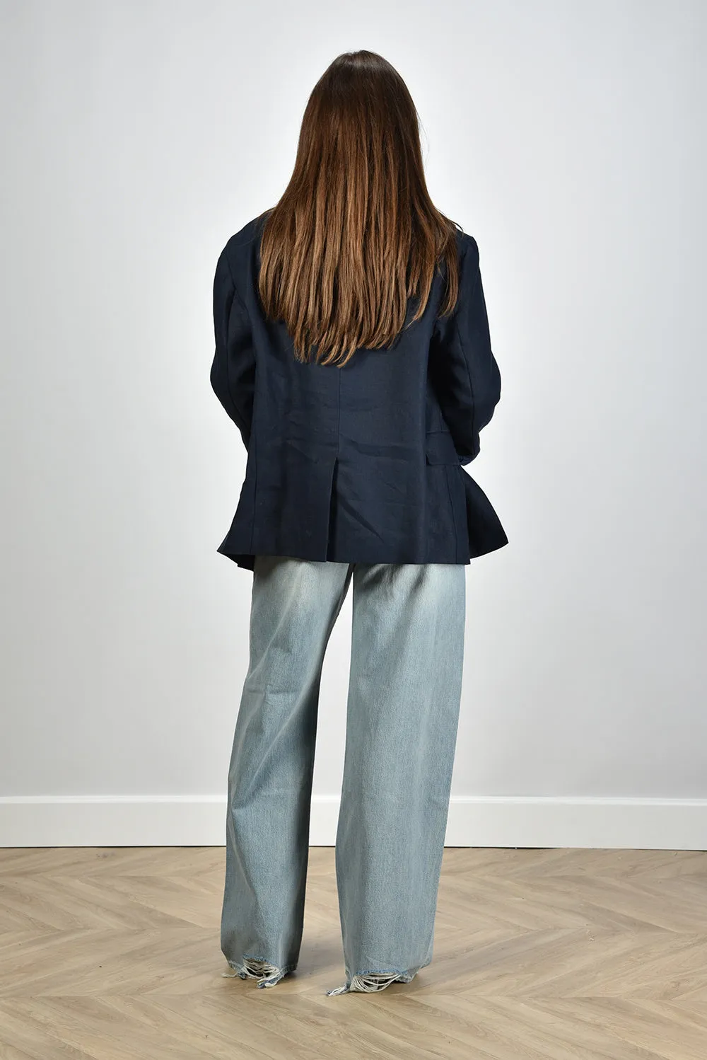Denimist blazer Double Breasted Peak Lapel DSW0057-199 navy linen
