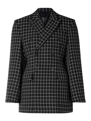 Double-Breasted Checked Wool-Twill Blazer