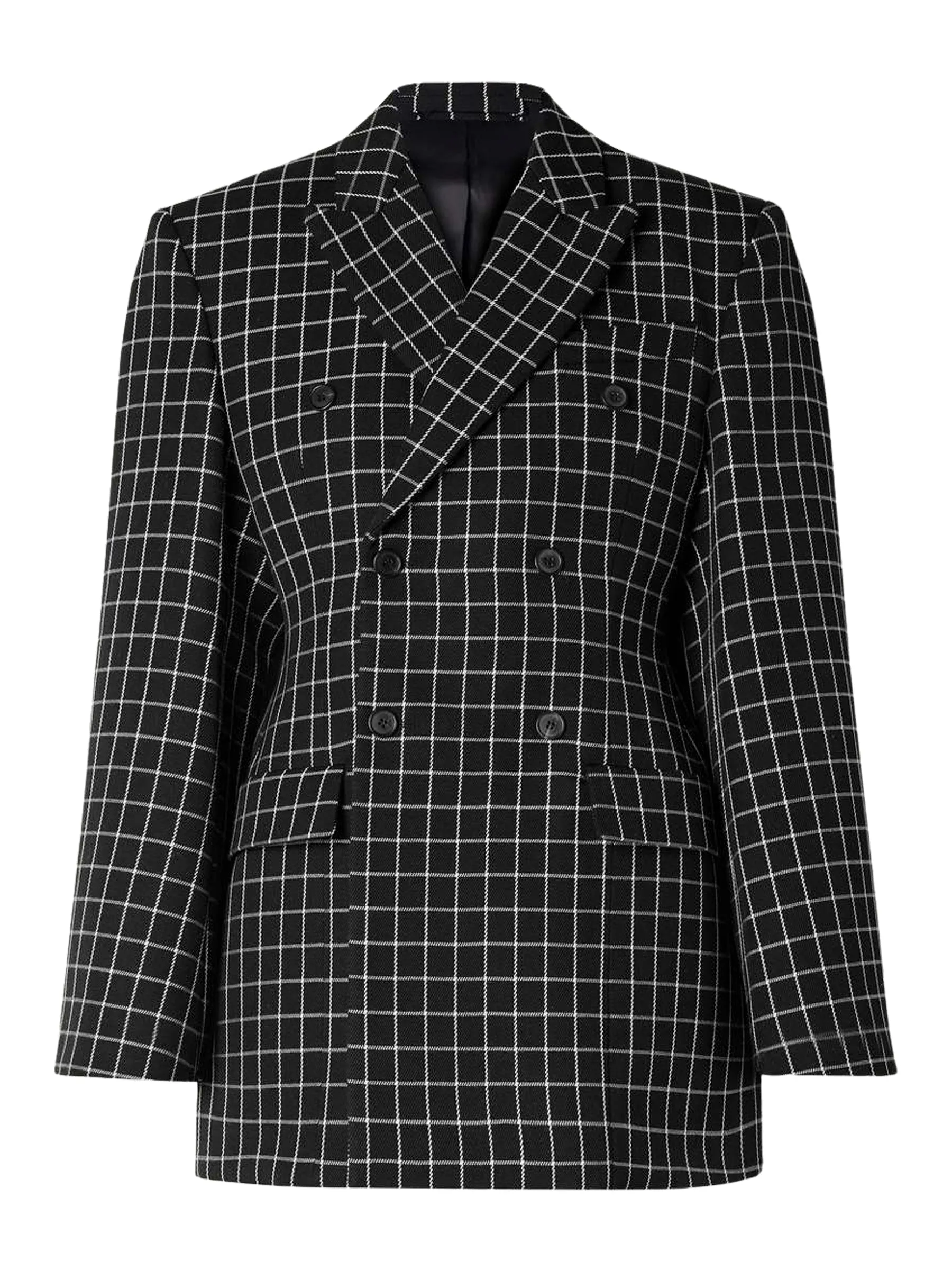 Double-Breasted Checked Wool-Twill Blazer