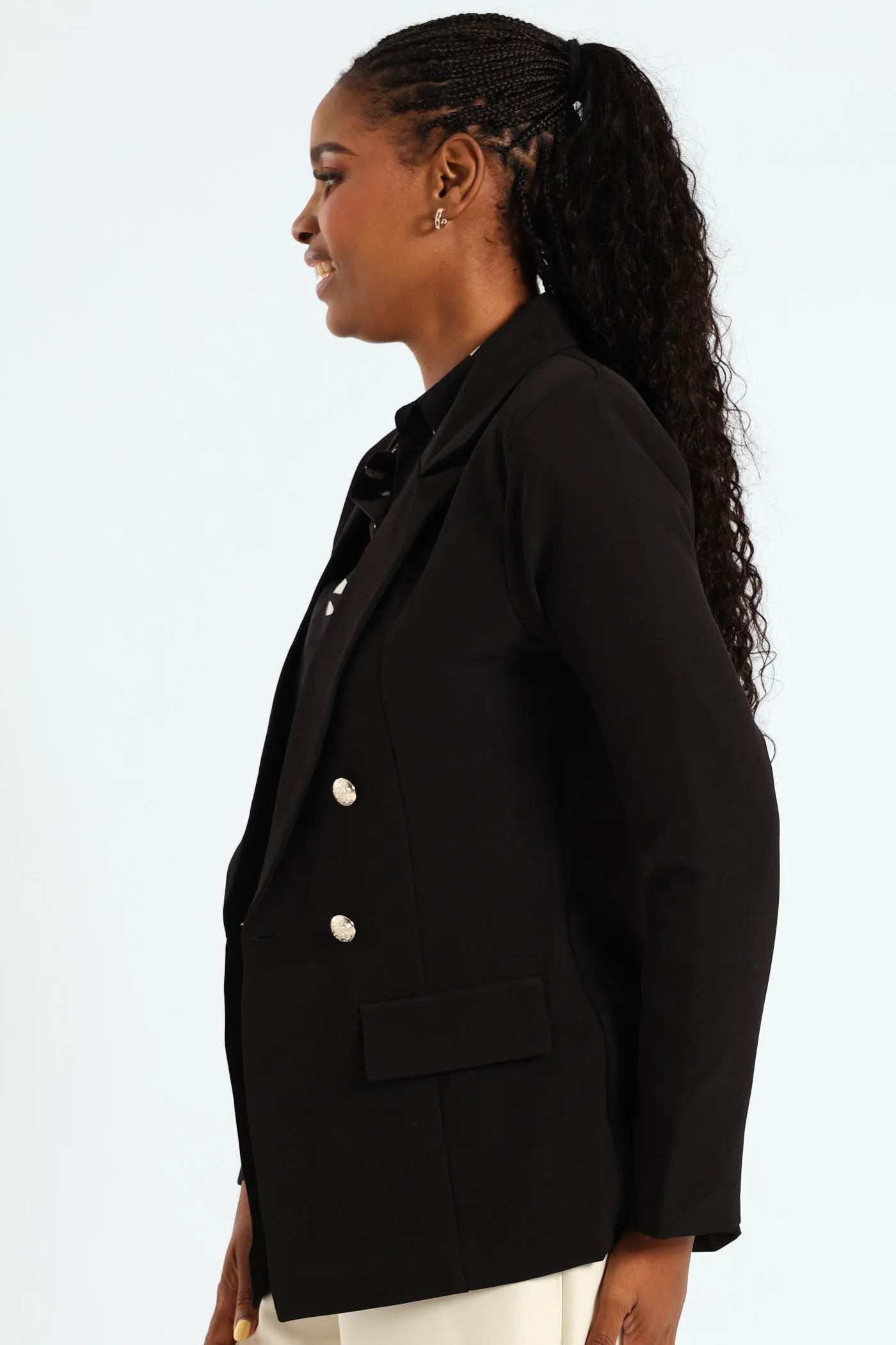 Double Breasted Nautical Blazer - Black