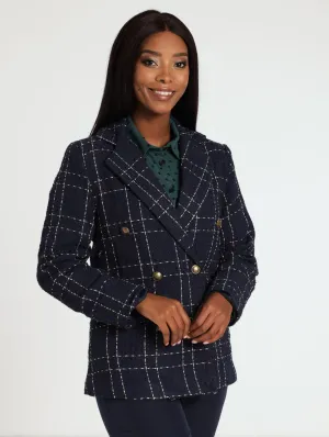 Double Breasted Tweed Blazer - Navy
