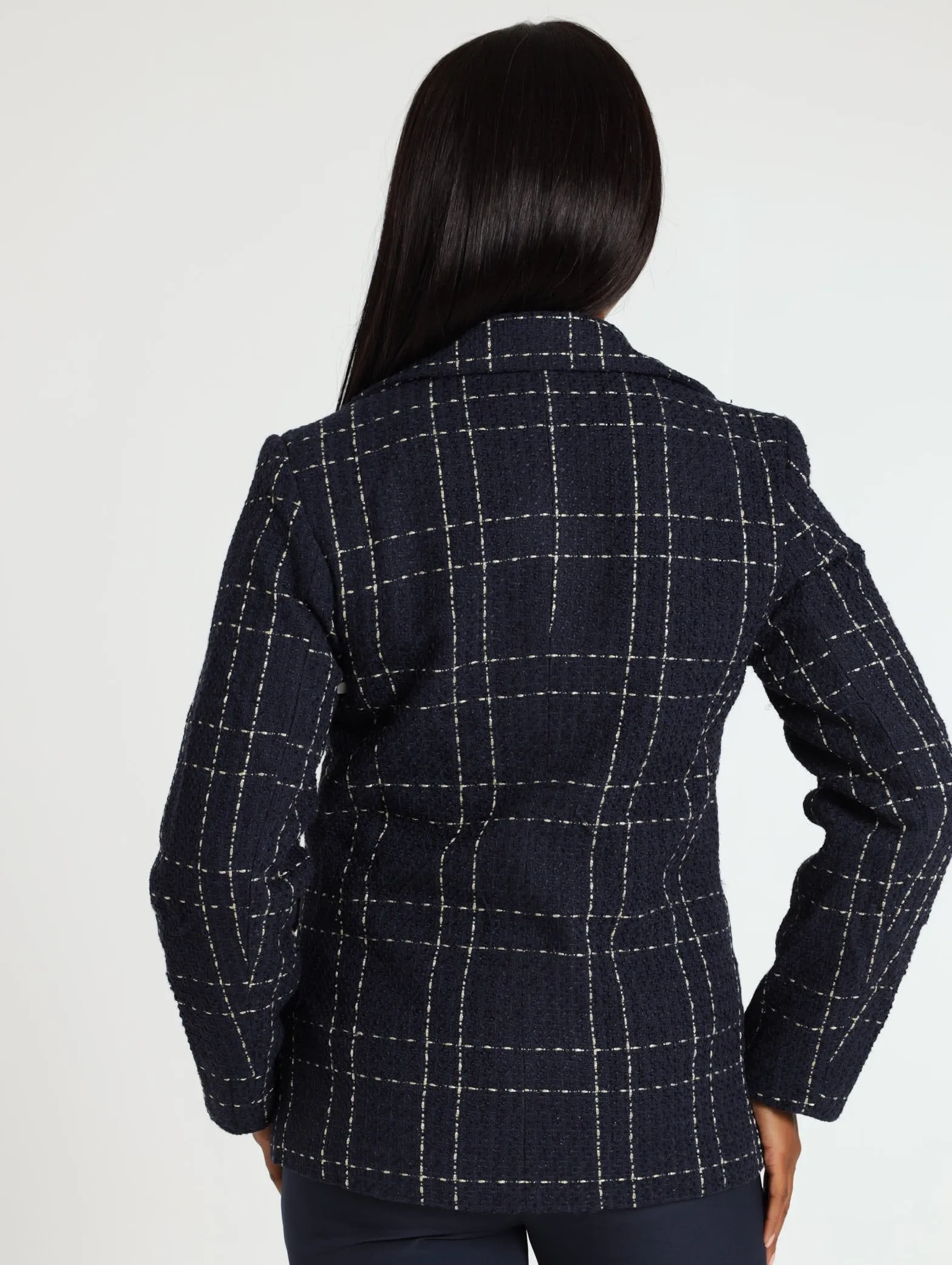 Double Breasted Tweed Blazer - Navy