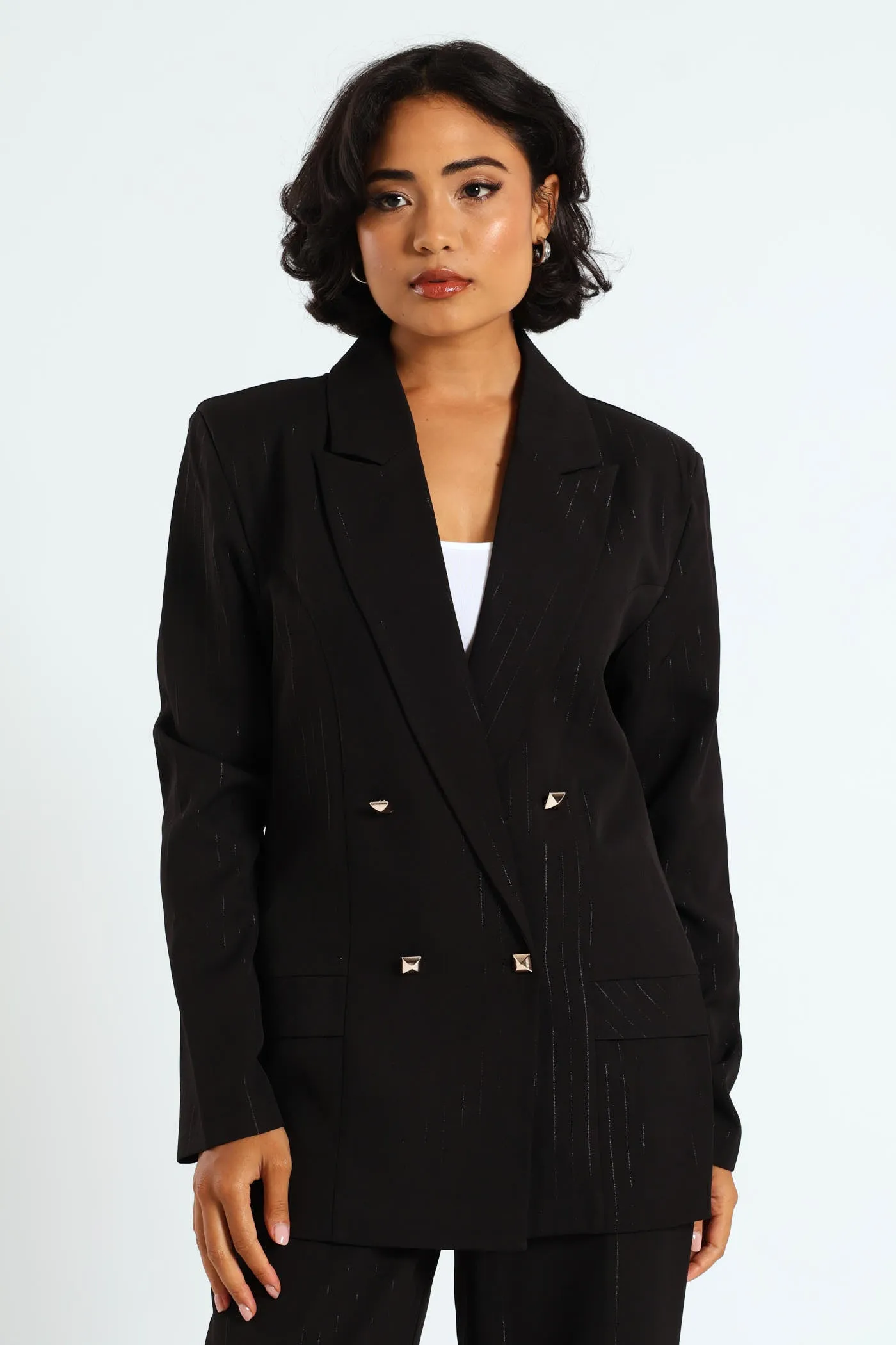 Double Lurex Stripe Blazer - Black