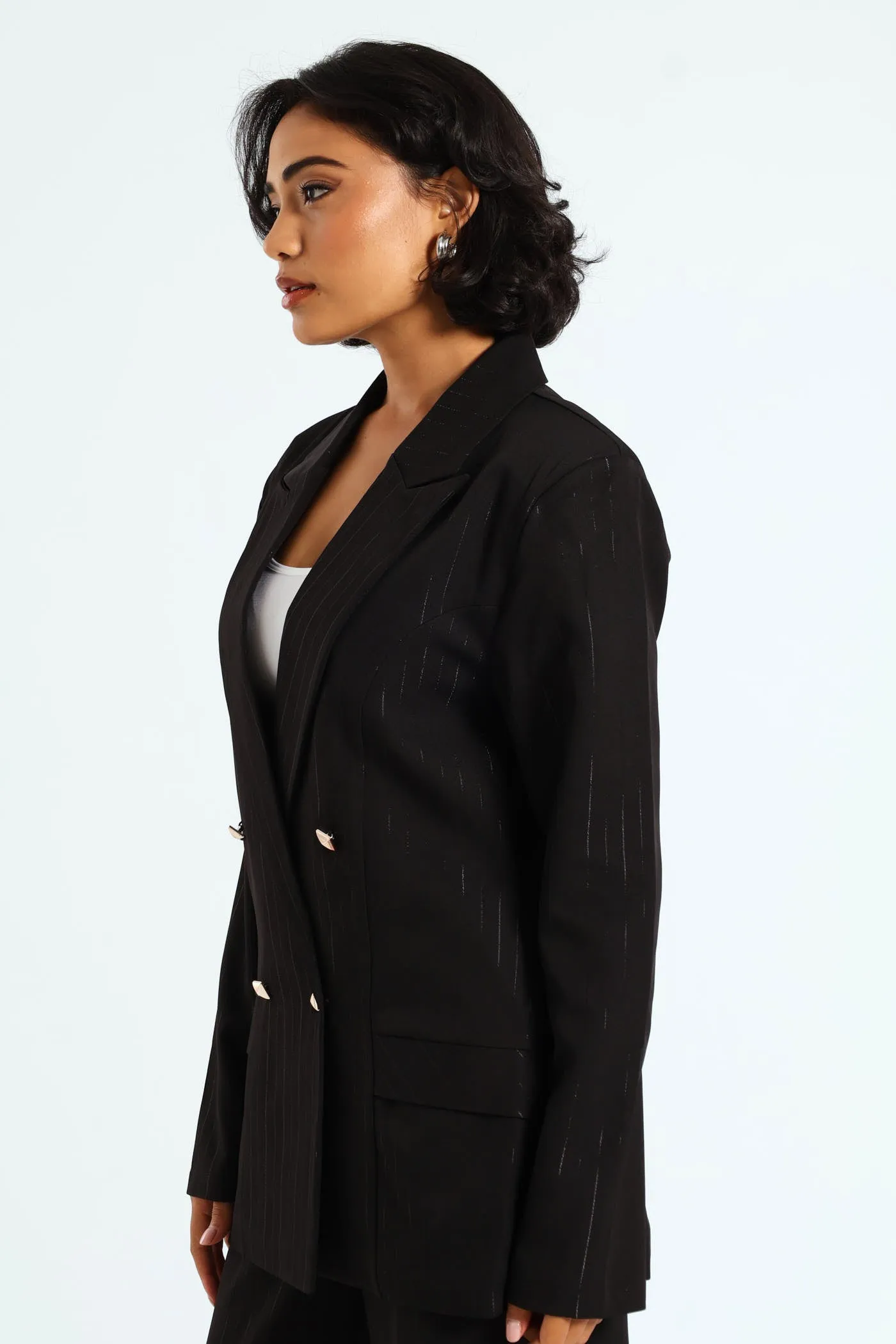 Double Lurex Stripe Blazer - Black