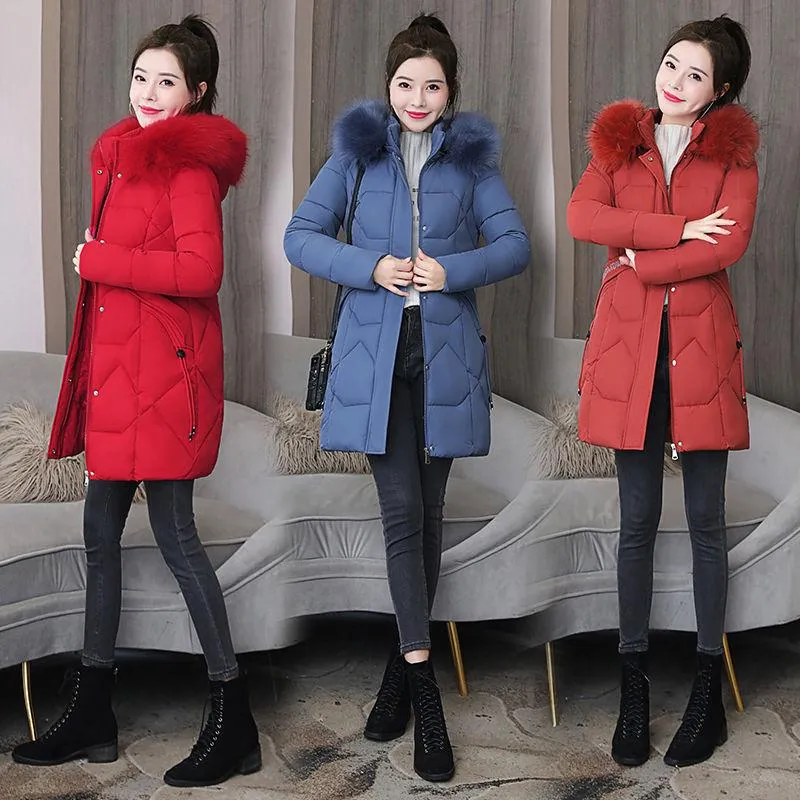 Down Jacket Women's Mid-length Korean Fashion Slim Fit All-match Thick Warm Winter Jacket