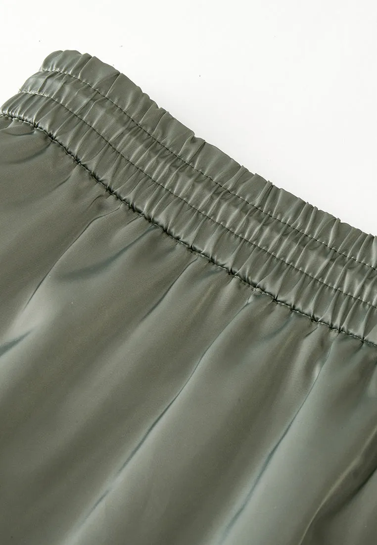 Drawstring-waist Exposed-seam Asymmetric-hem Skirt