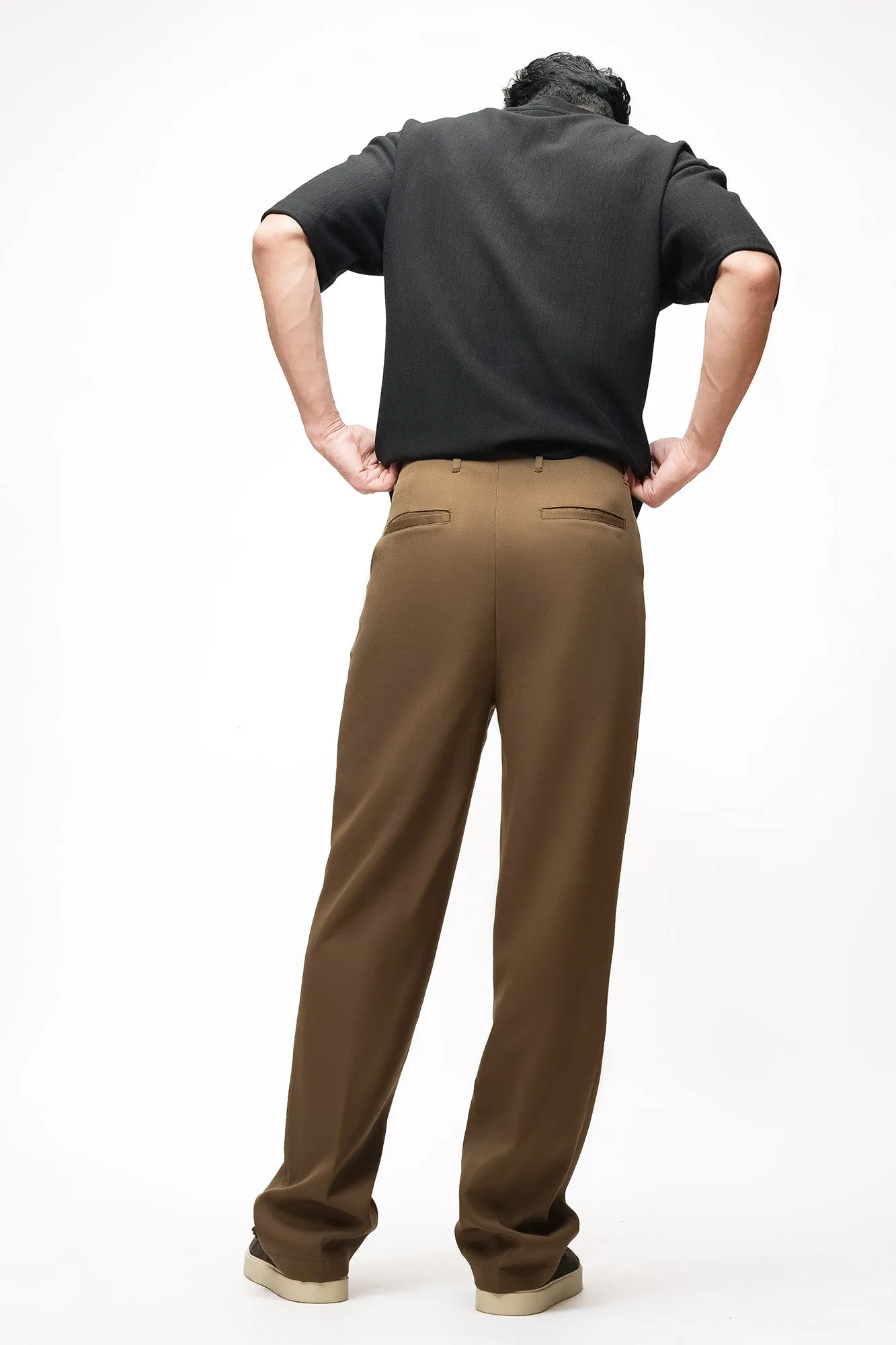 Earthy Brown Double Pleated Men's Straight Korean Pants