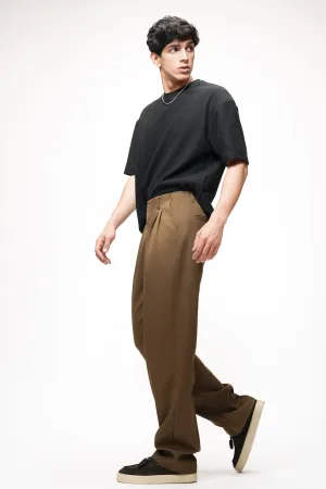 Earthy Brown Double Pleated Men's Straight Korean Pants