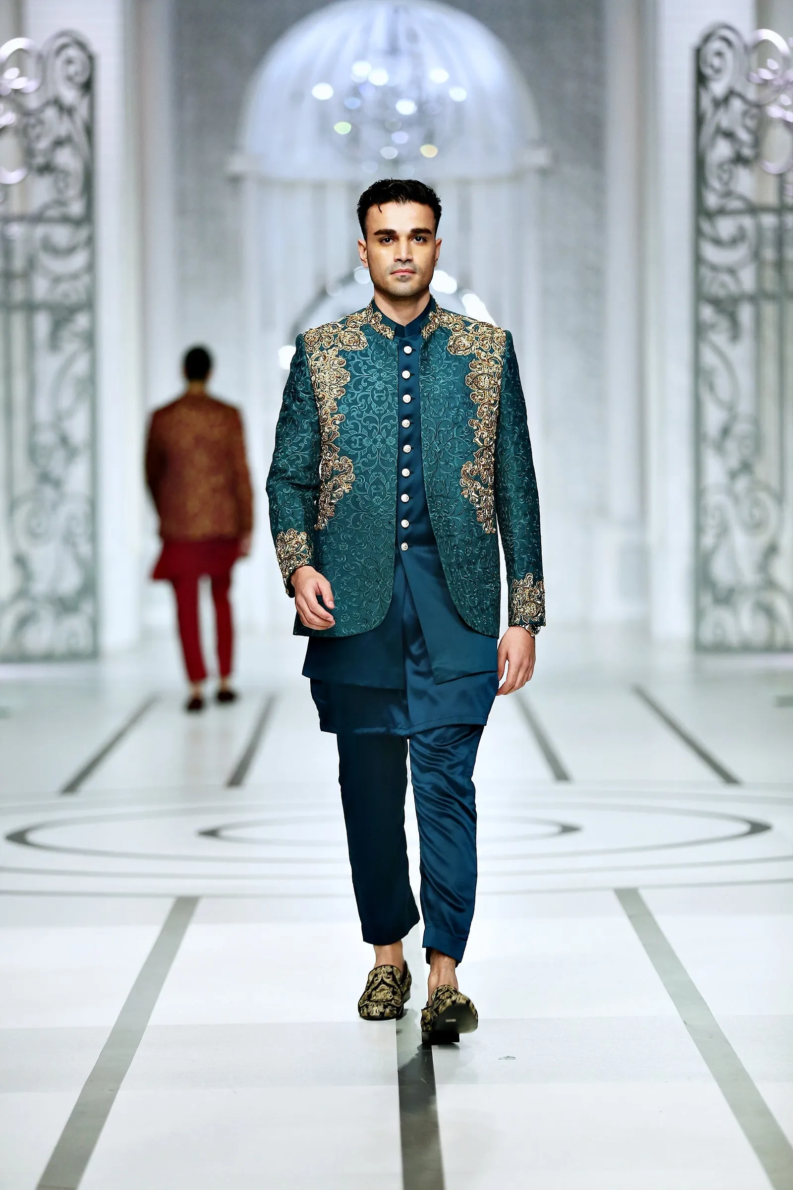 Edge Republic - BCW PC 48 Teal Green Prince Coat With Kora Daka Work With inner Waist Coat Add Kurta