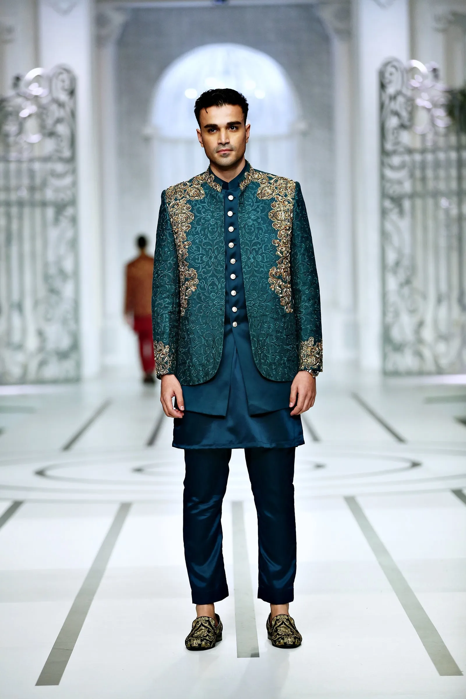 Edge Republic - BCW PC 48 Teal Green Prince Coat With Kora Daka Work With inner Waist Coat Add Kurta