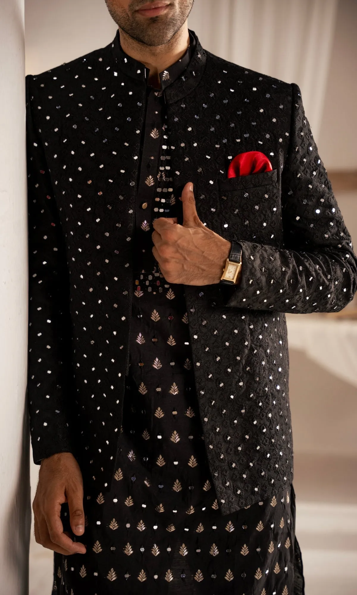 Edge Republic - Black Mirror Embroidery Front Open Prince Coat