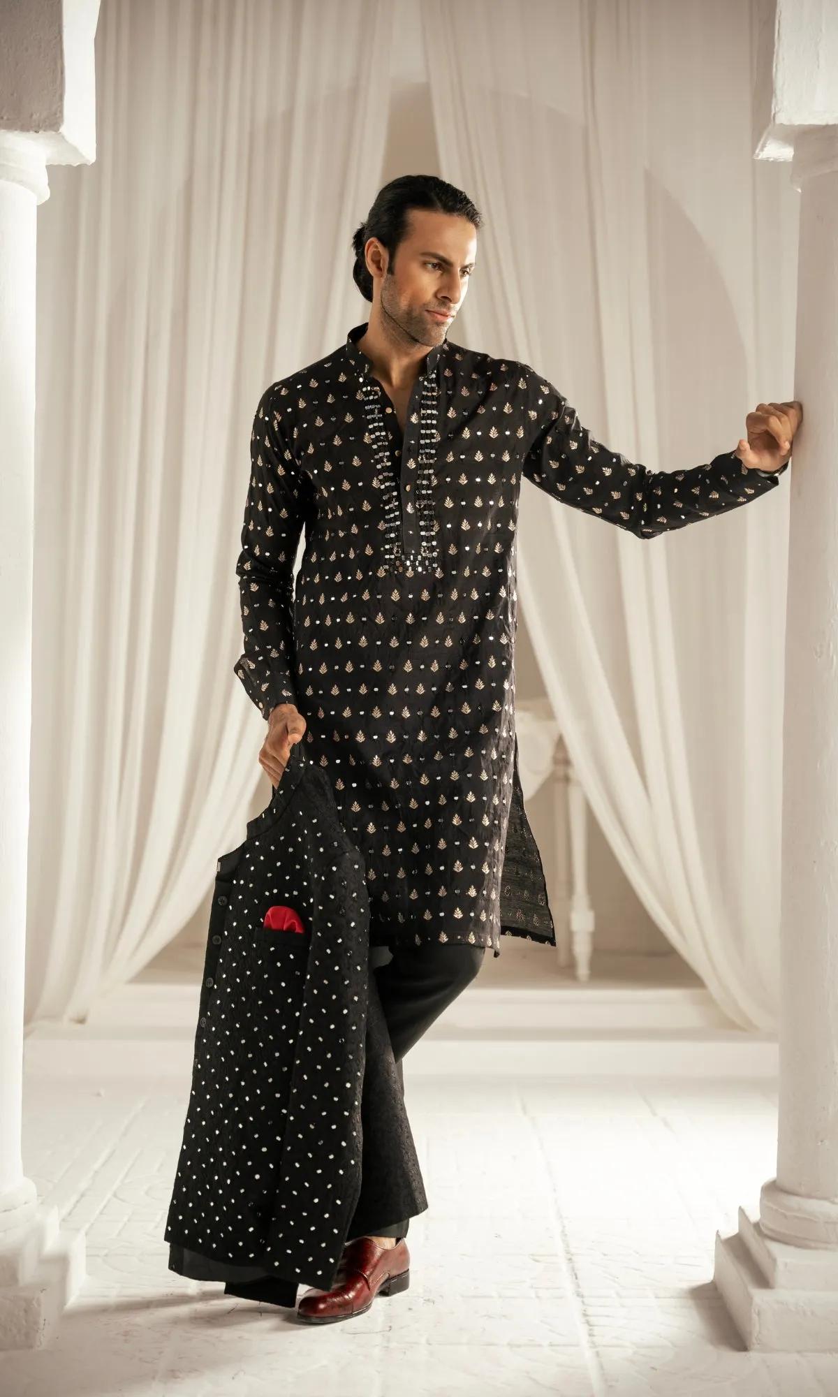 Edge Republic - Black Mirror Embroidery Front Open Prince Coat