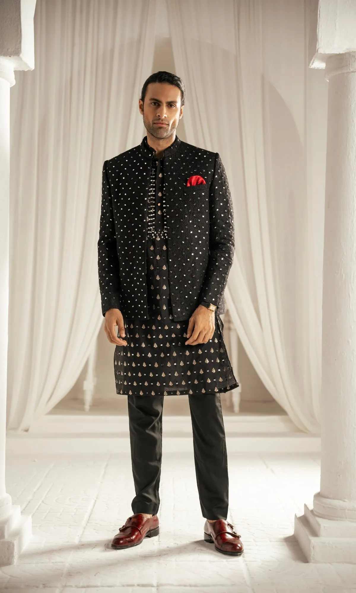 Edge Republic - Black Mirror Embroidery Front Open Prince Coat