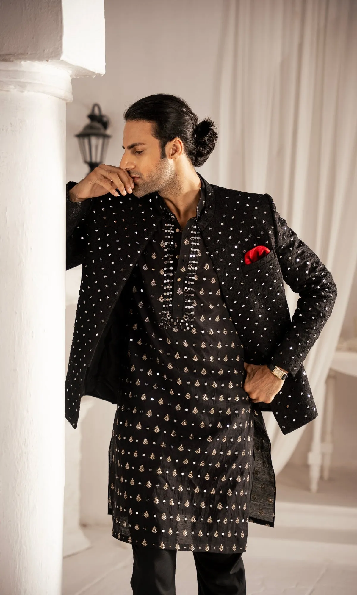 Edge Republic - Black Mirror Embroidery Front Open Prince Coat