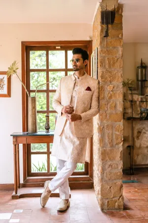 Edge Republic - ER 2075 White and Beige Gold Embroided Prince Coat For men