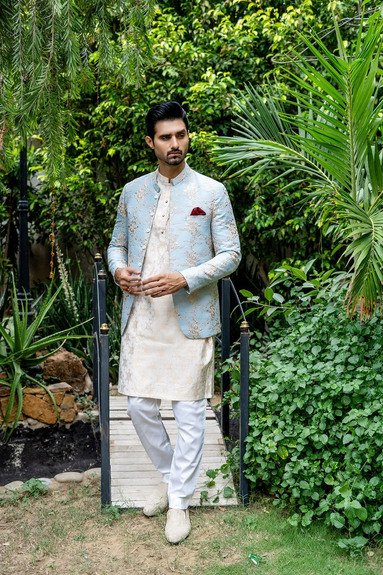 Edge Republic - ER 2076 Pastel Sky BLue Prince Coat For Men
