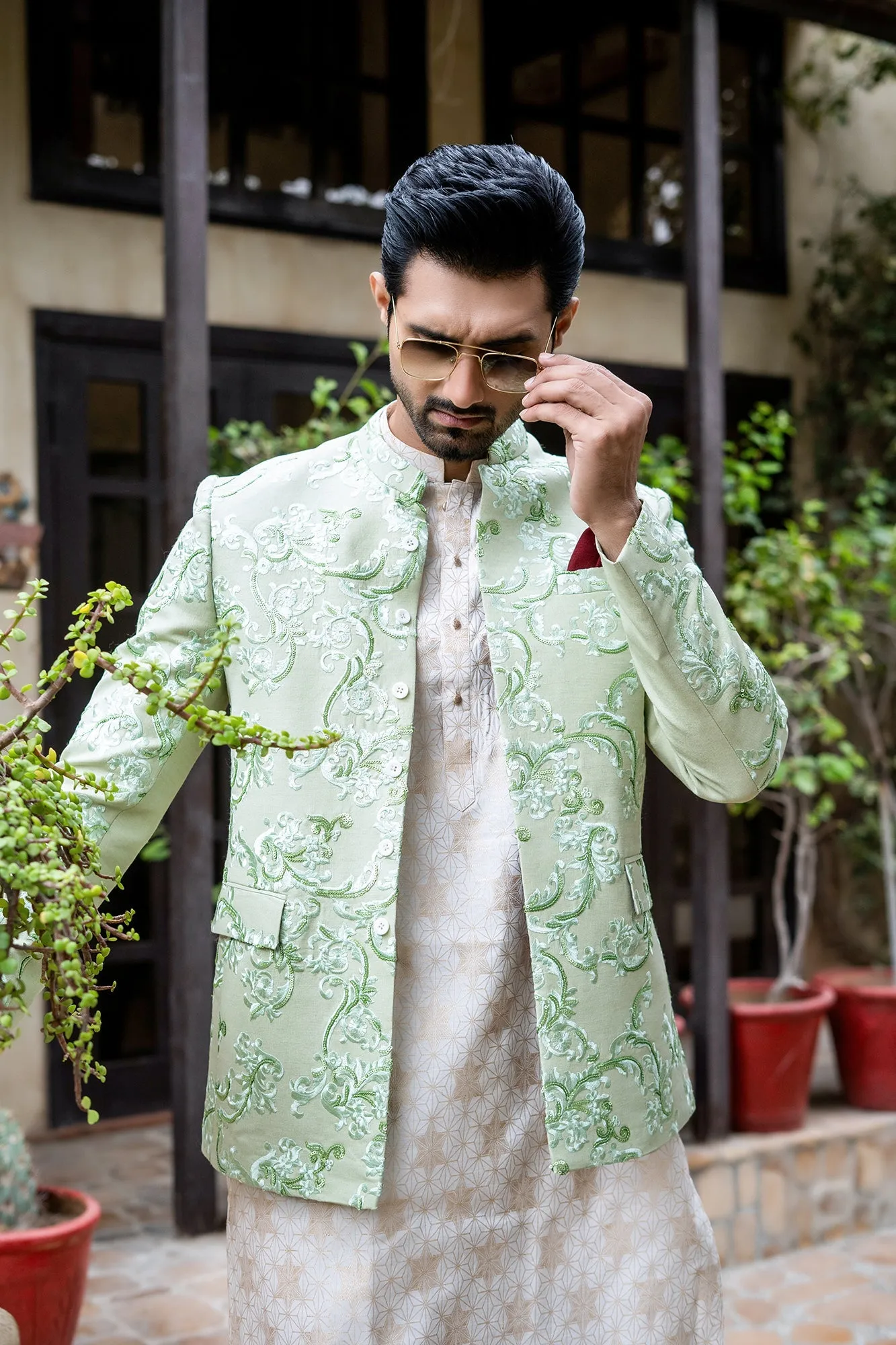 Edge Republic - ER 2077 Pastel Lime Green Prince Coat For Men