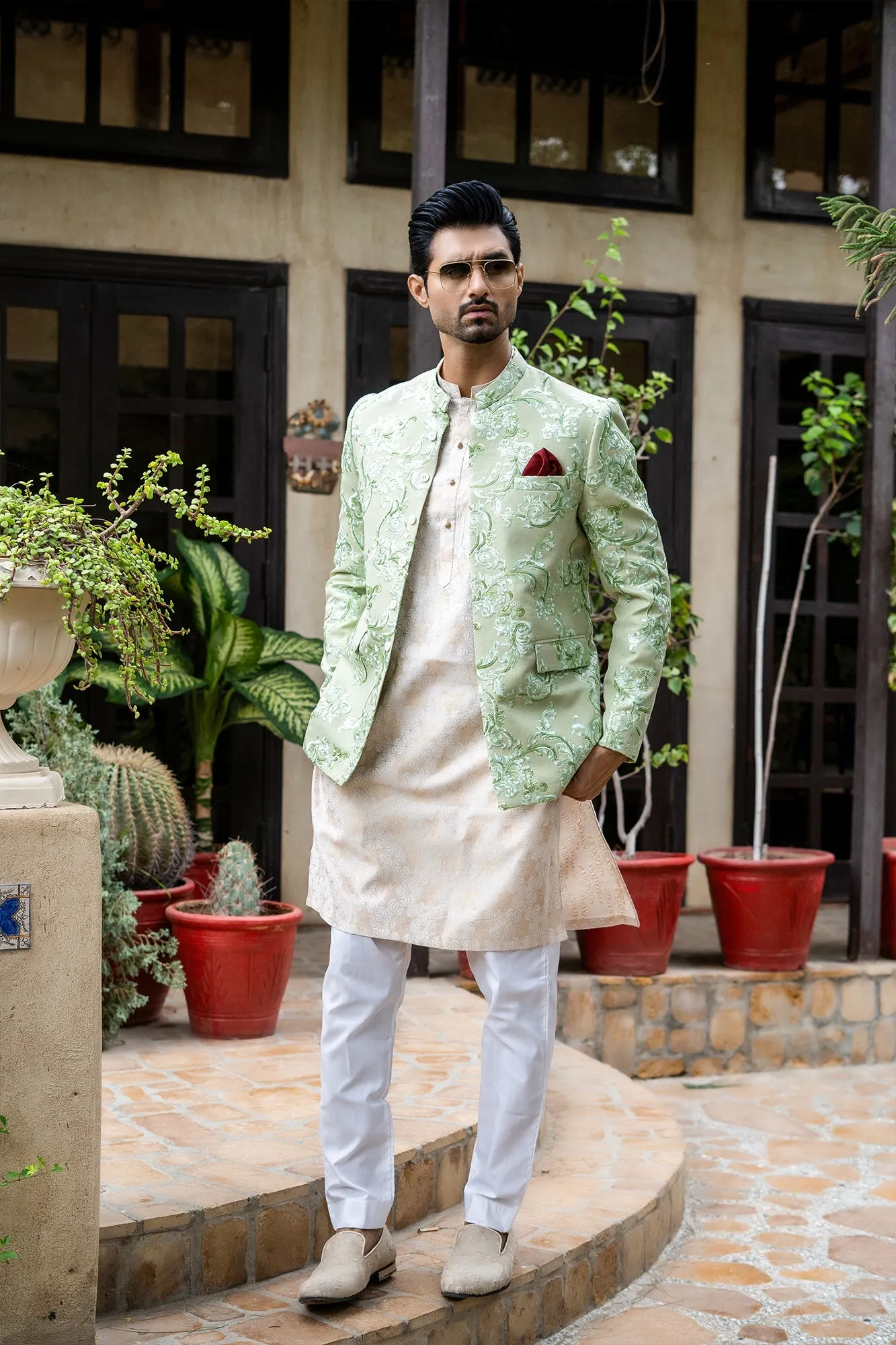 Edge Republic - ER 2077 Pastel Lime Green Prince Coat For Men