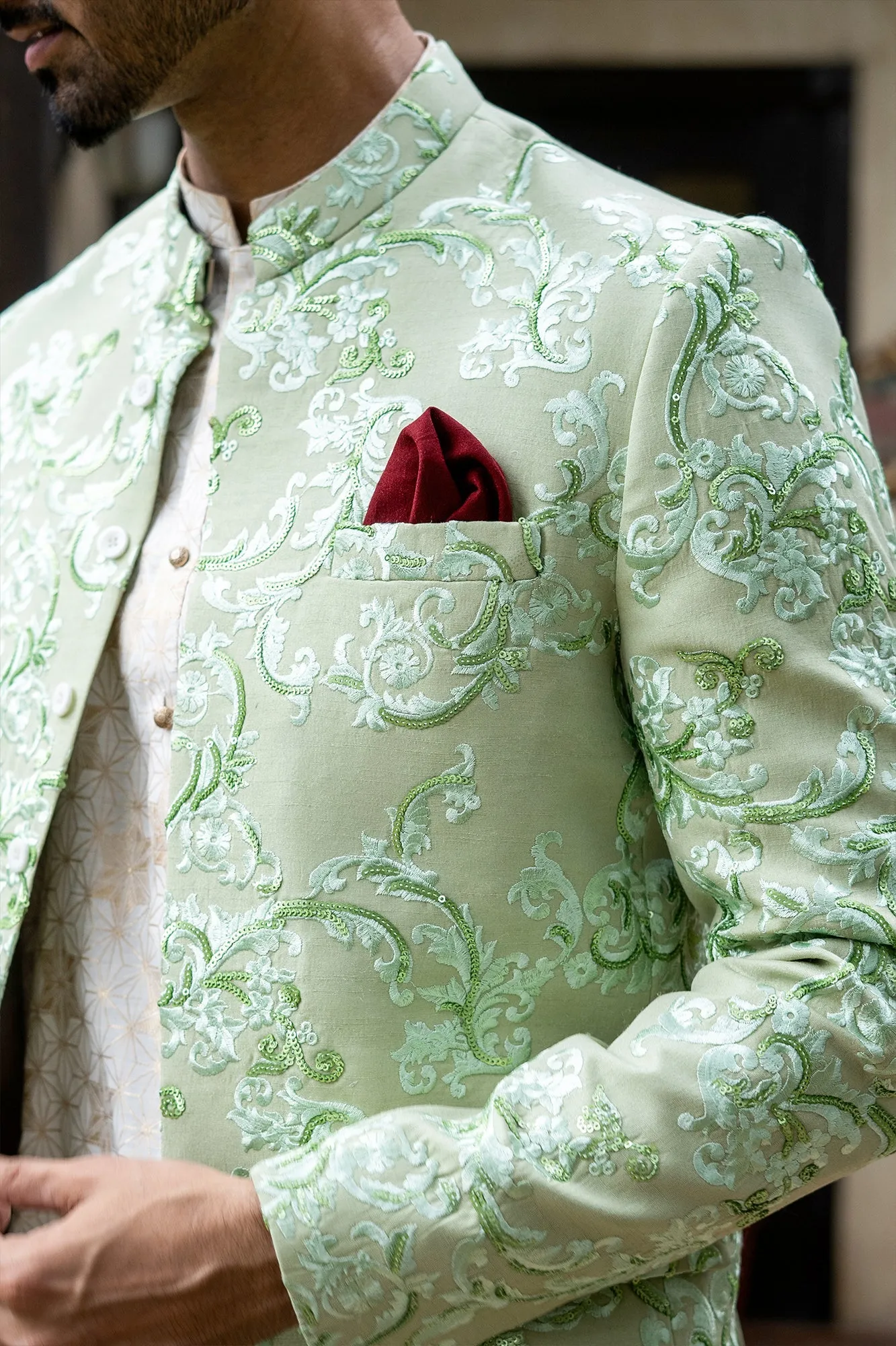 Edge Republic - ER 2077 Pastel Lime Green Prince Coat For Men