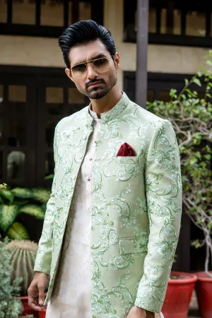 Edge Republic - ER 2077 Pastel Lime Green Prince Coat For Men