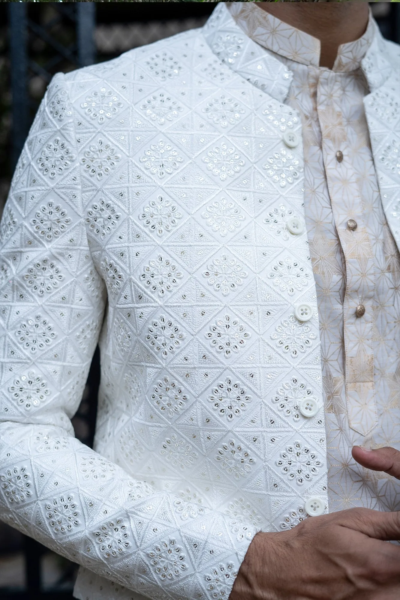 Edge Republic - ER 2078 Off white sequence embroidery prince coat For Men