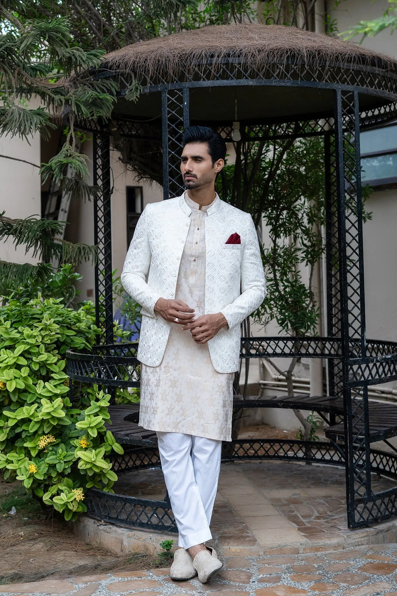 Edge Republic - ER 2078 Off white sequence embroidery prince coat For Men