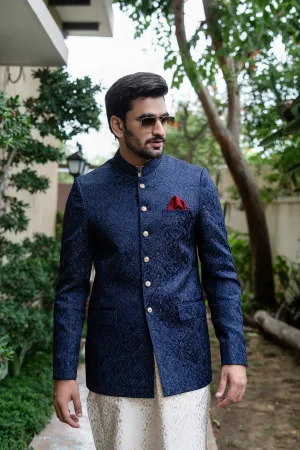 Edge Republic - ER 2082 Navy BLue Chicken Embroidery wedding Prince Coat