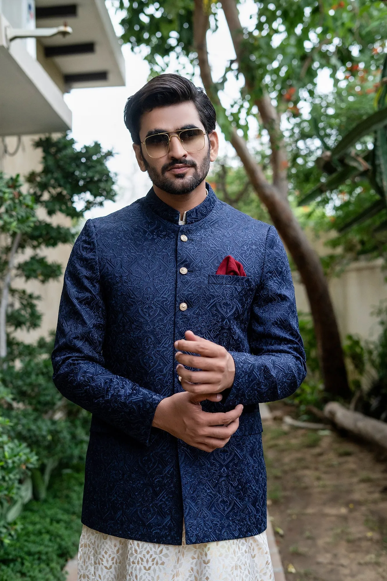 Edge Republic - ER 2082 Navy BLue Chicken Embroidery wedding Prince Coat