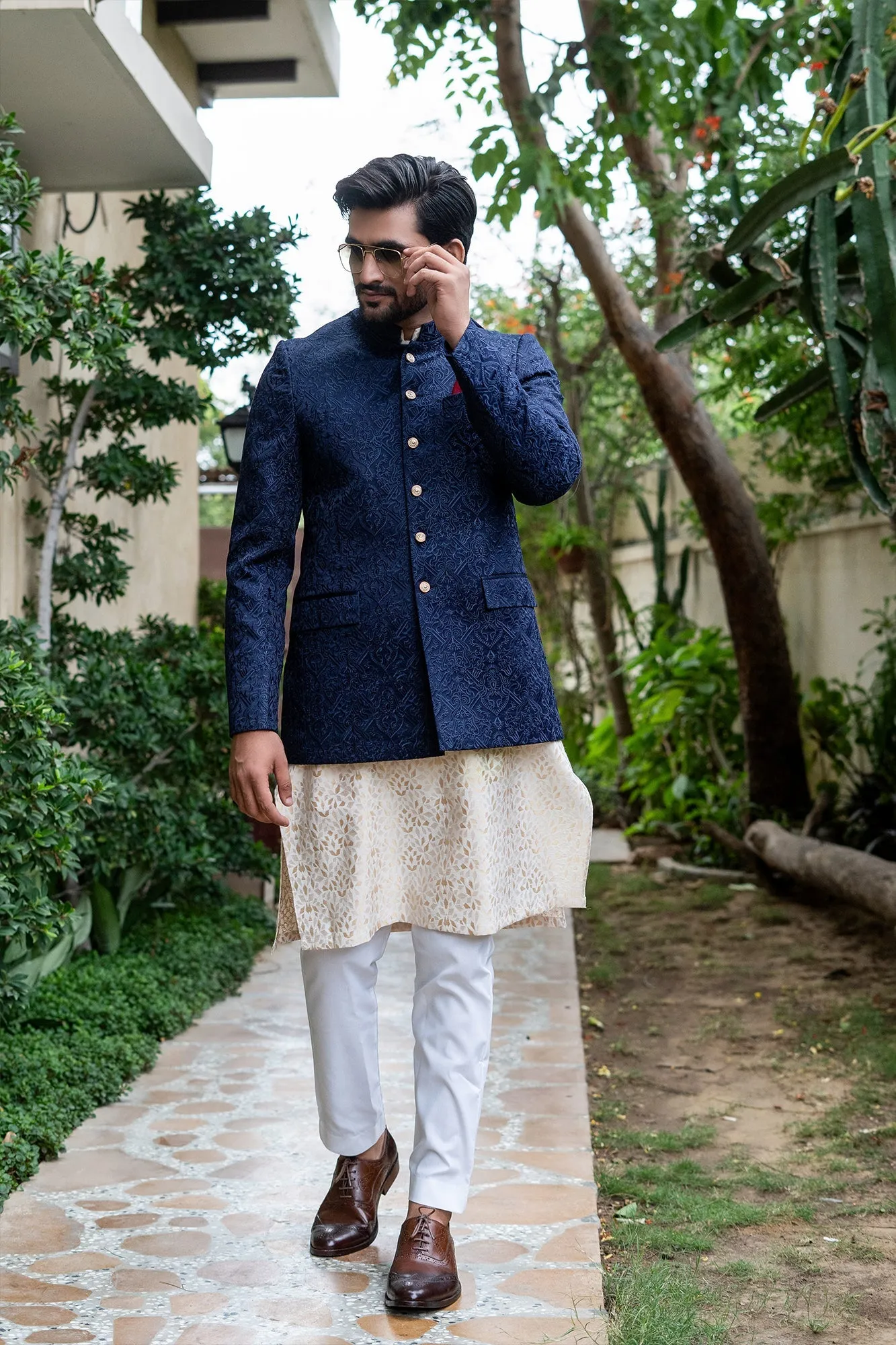 Edge Republic - ER 2082 Navy BLue Chicken Embroidery wedding Prince Coat