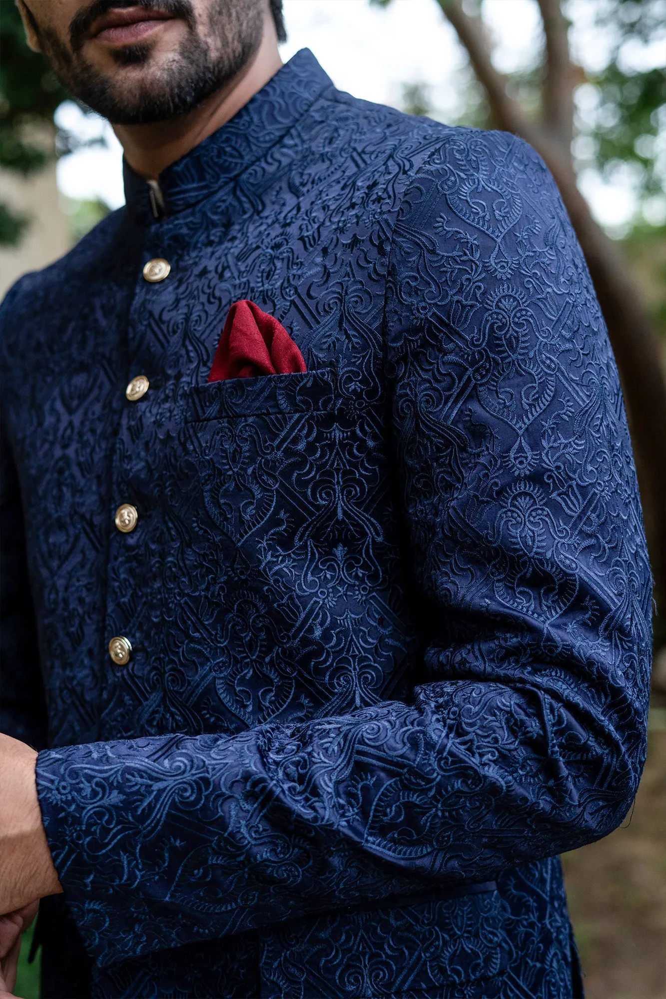 Edge Republic - ER 2082 Navy BLue Chicken Embroidery wedding Prince Coat