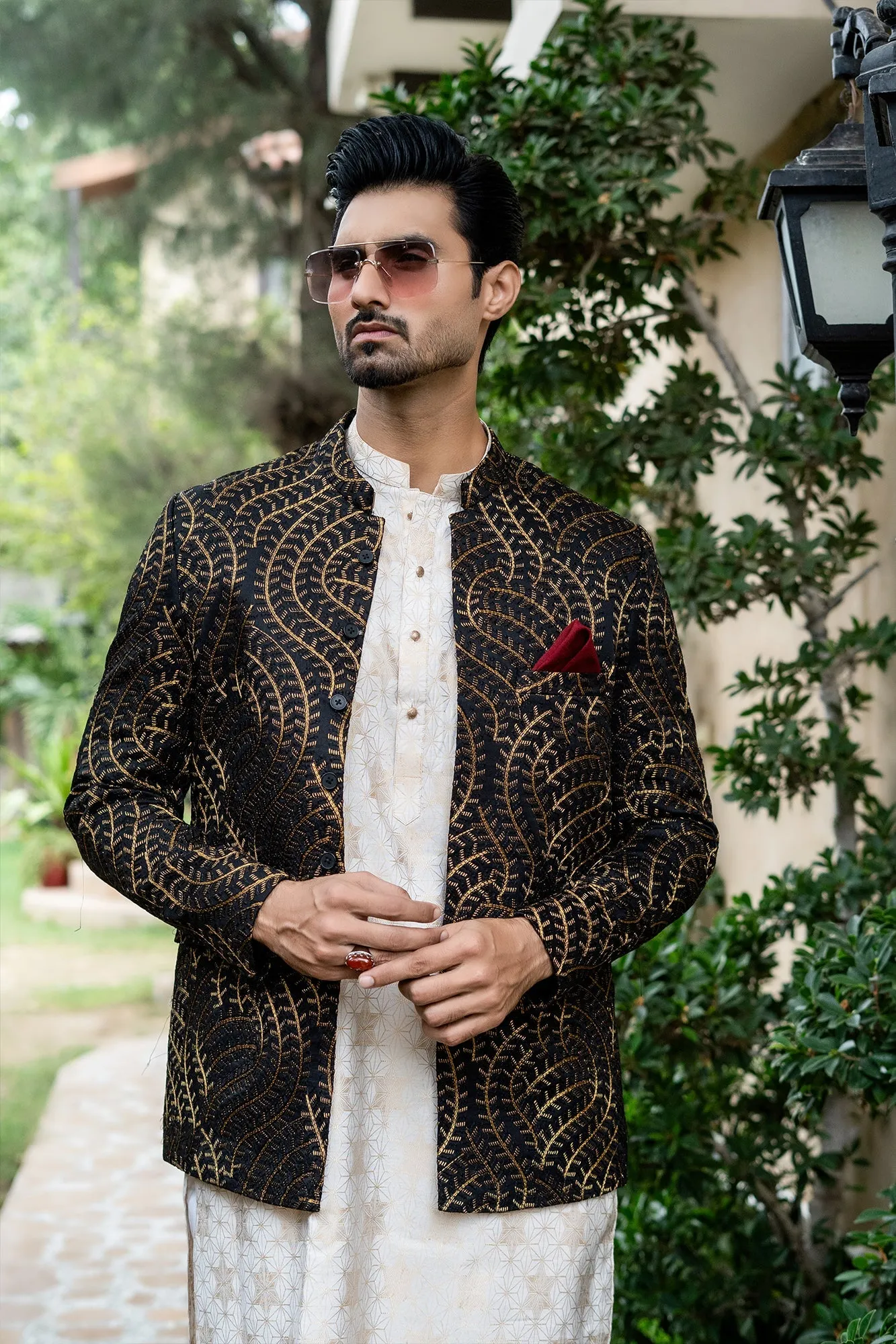 Edge Republic - ER 2087 Black Copper Bandh Gala Prince Coat Wedding