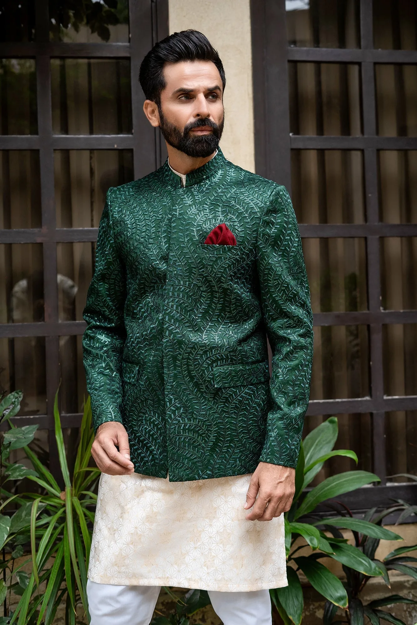 Edge Republic - ER 2096 Green Bandh Gala Wedding Prince Coat