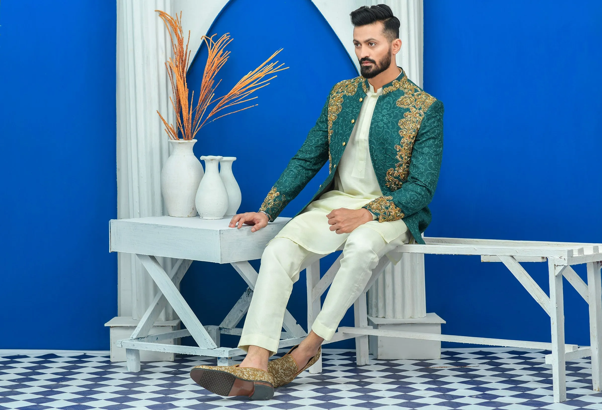 Edge Republic - ER PC 2021 Royal Green Hand Embroided Prince Coat