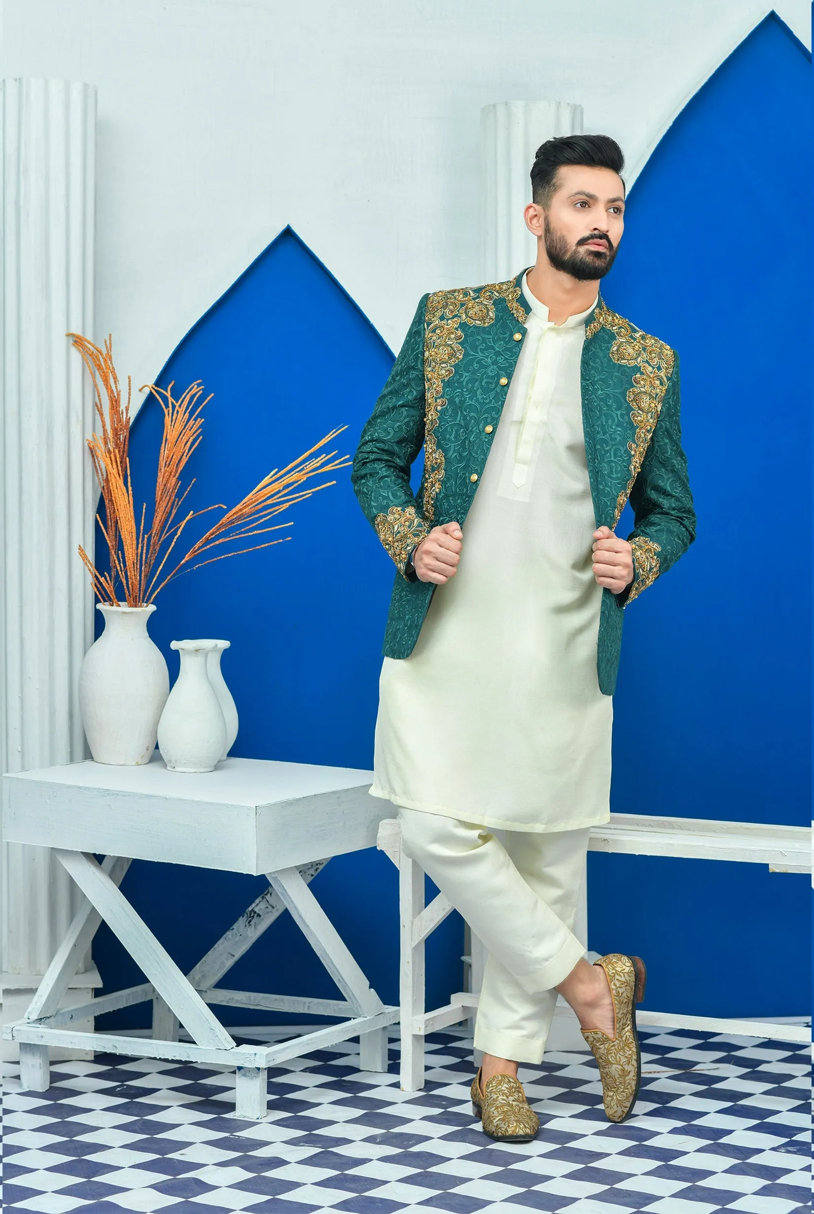 Edge Republic - ER PC 2021 Royal Green Hand Embroided Prince Coat