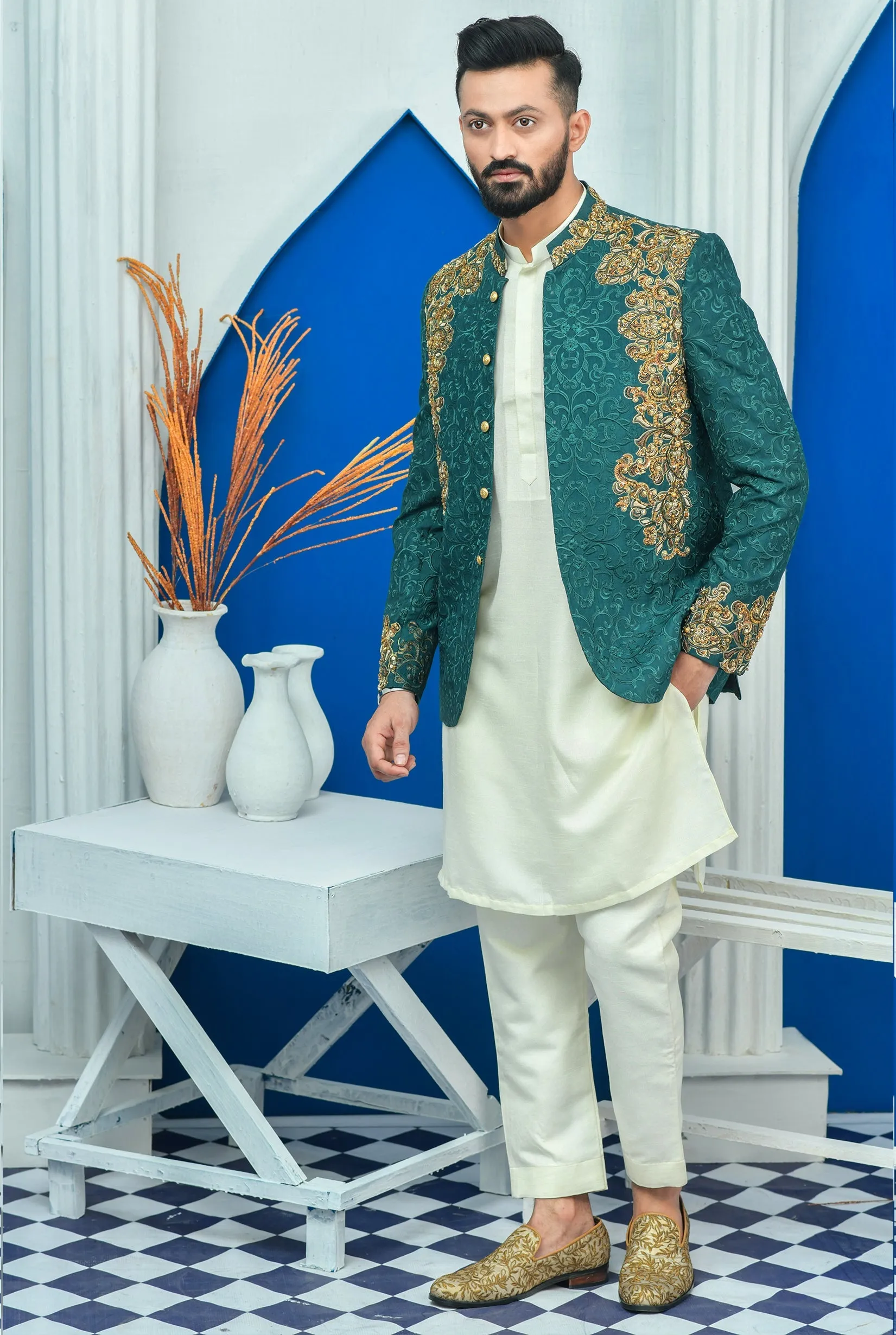 Edge Republic - ER PC 2021 Royal Green Hand Embroided Prince Coat