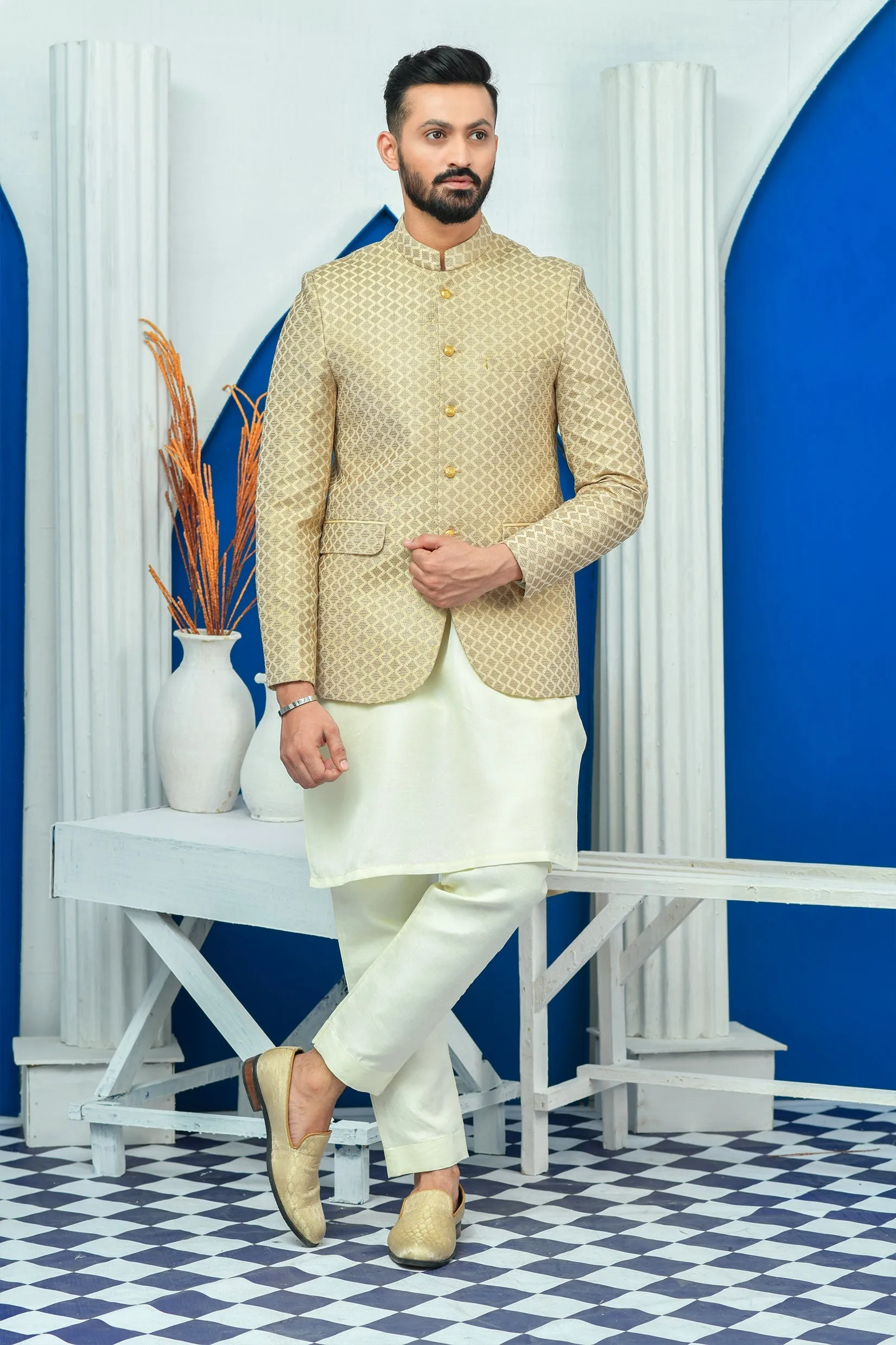 Edge Republic - ER PC 2032 Beige Diagonal Embroided Prince Coat