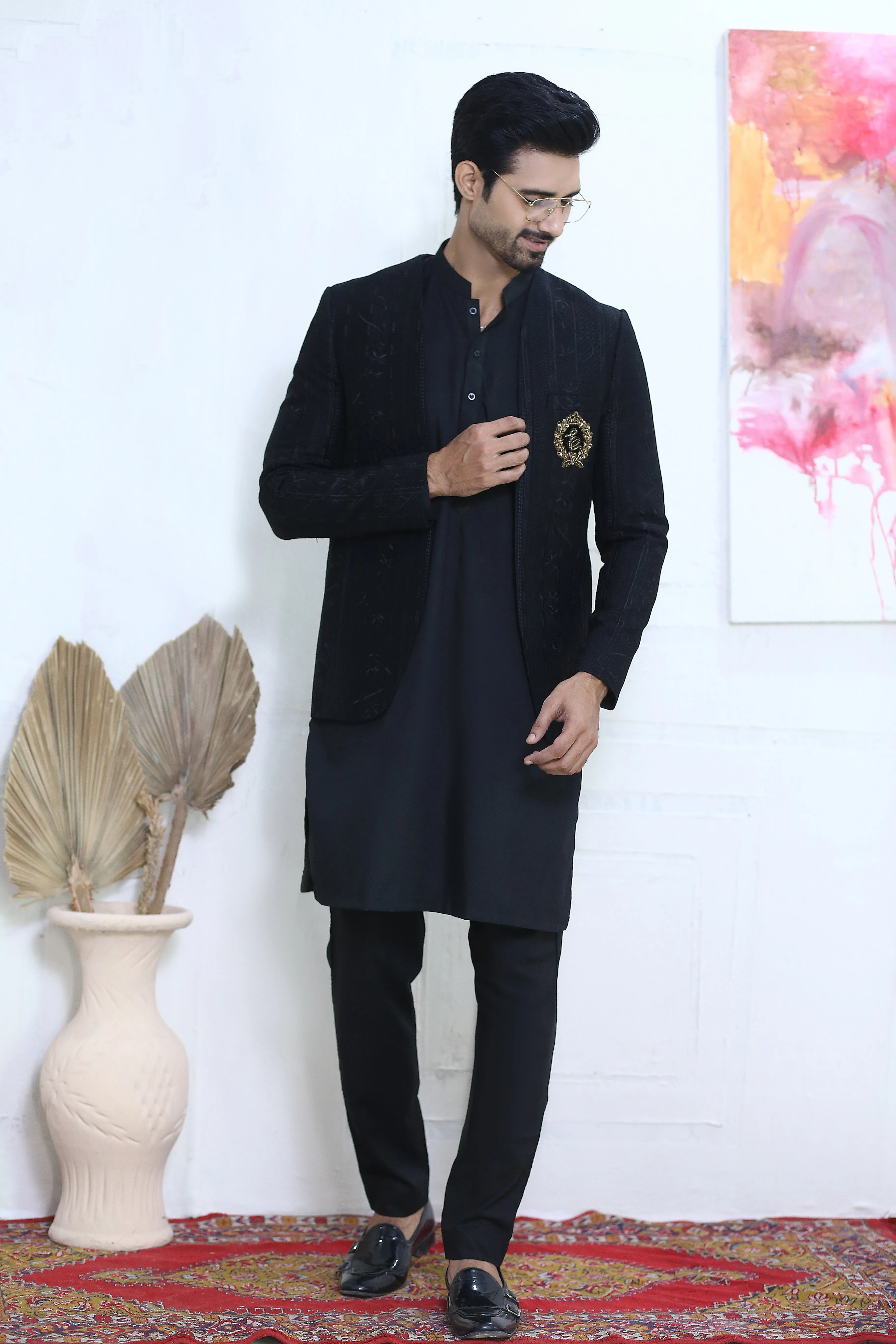 Edge Republic - ER PC 3003 Black Front open Prince Coat For Men