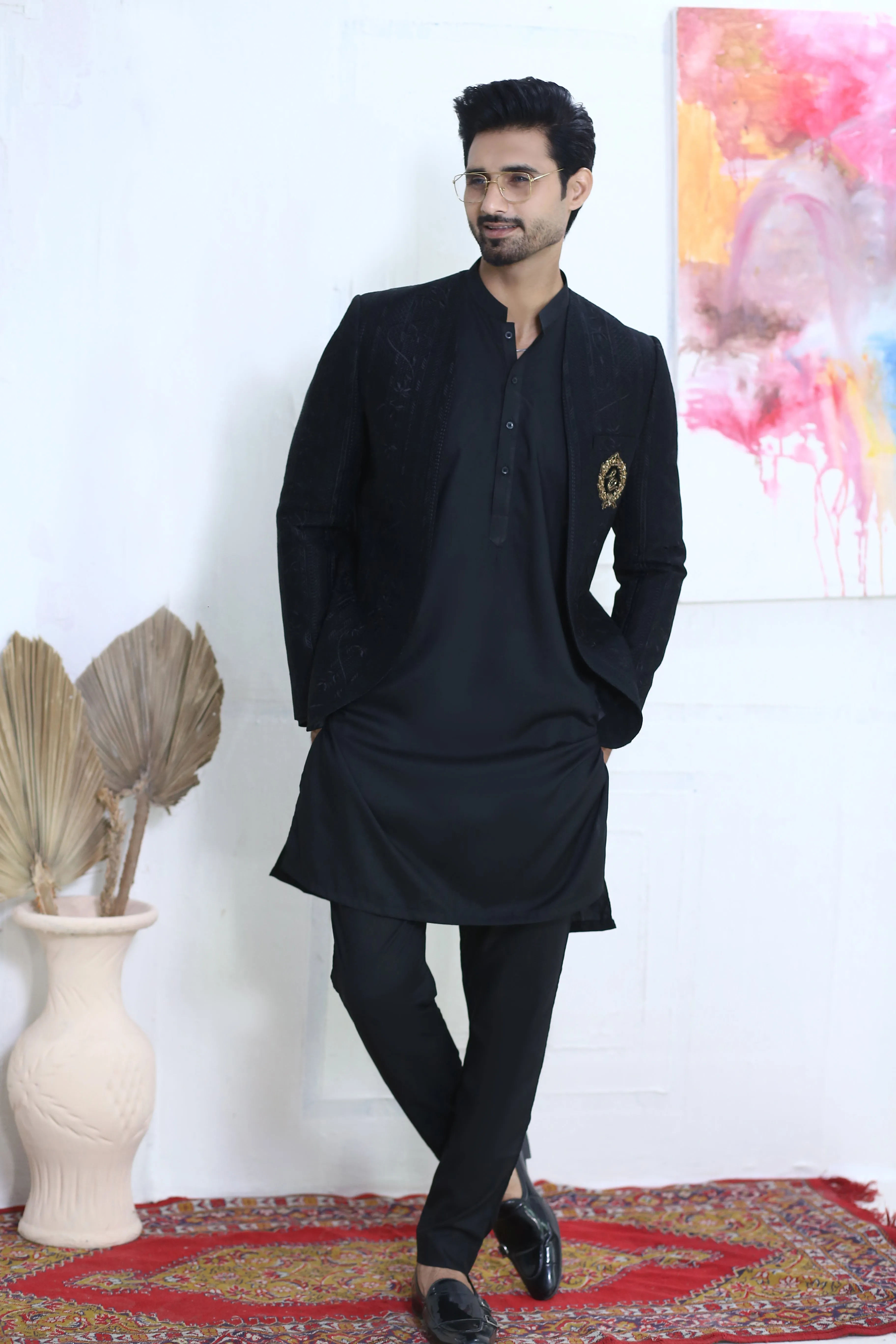 Edge Republic - ER PC 3003 Black Front open Prince Coat For Men