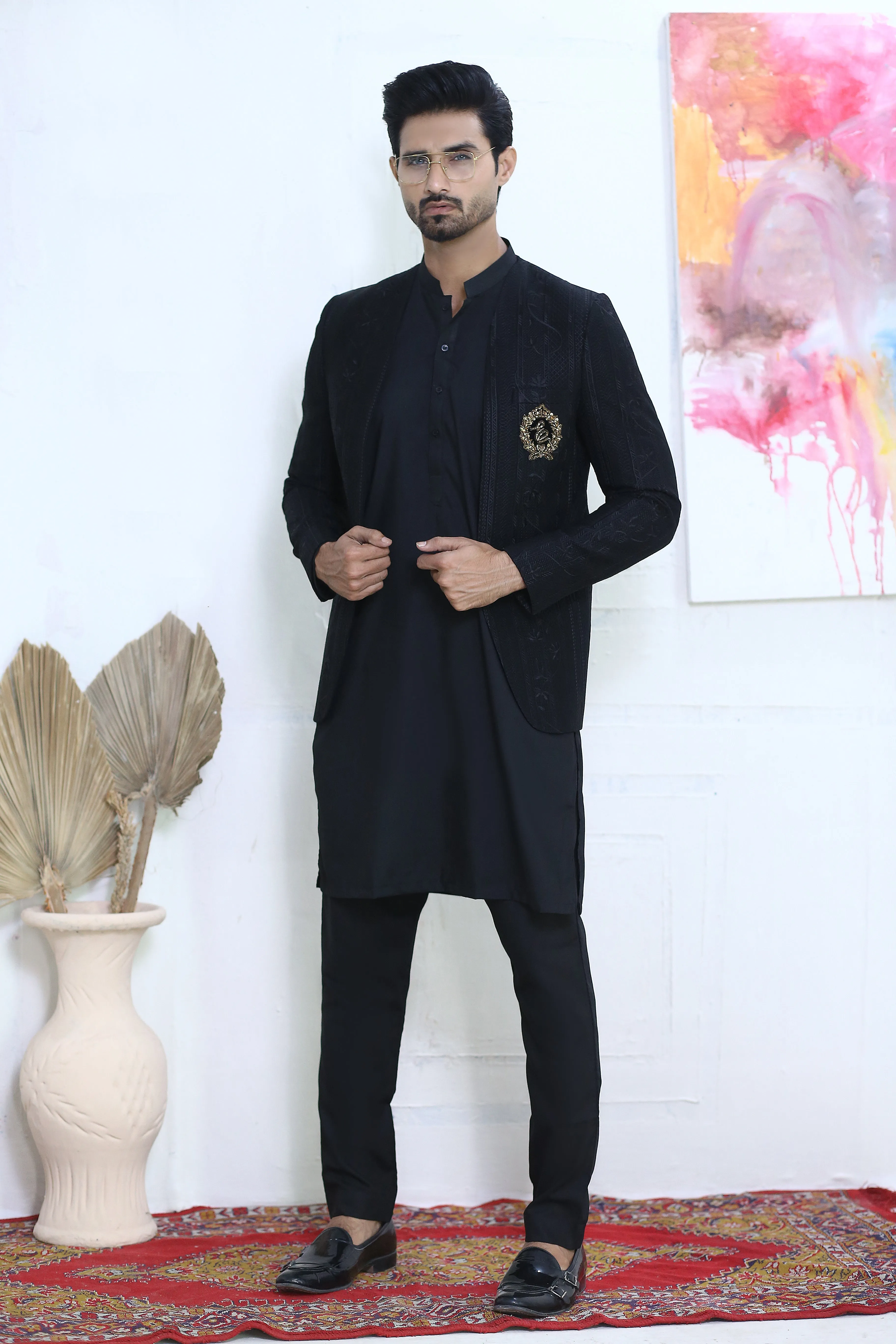 Edge Republic - ER PC 3003 Black Front open Prince Coat For Men