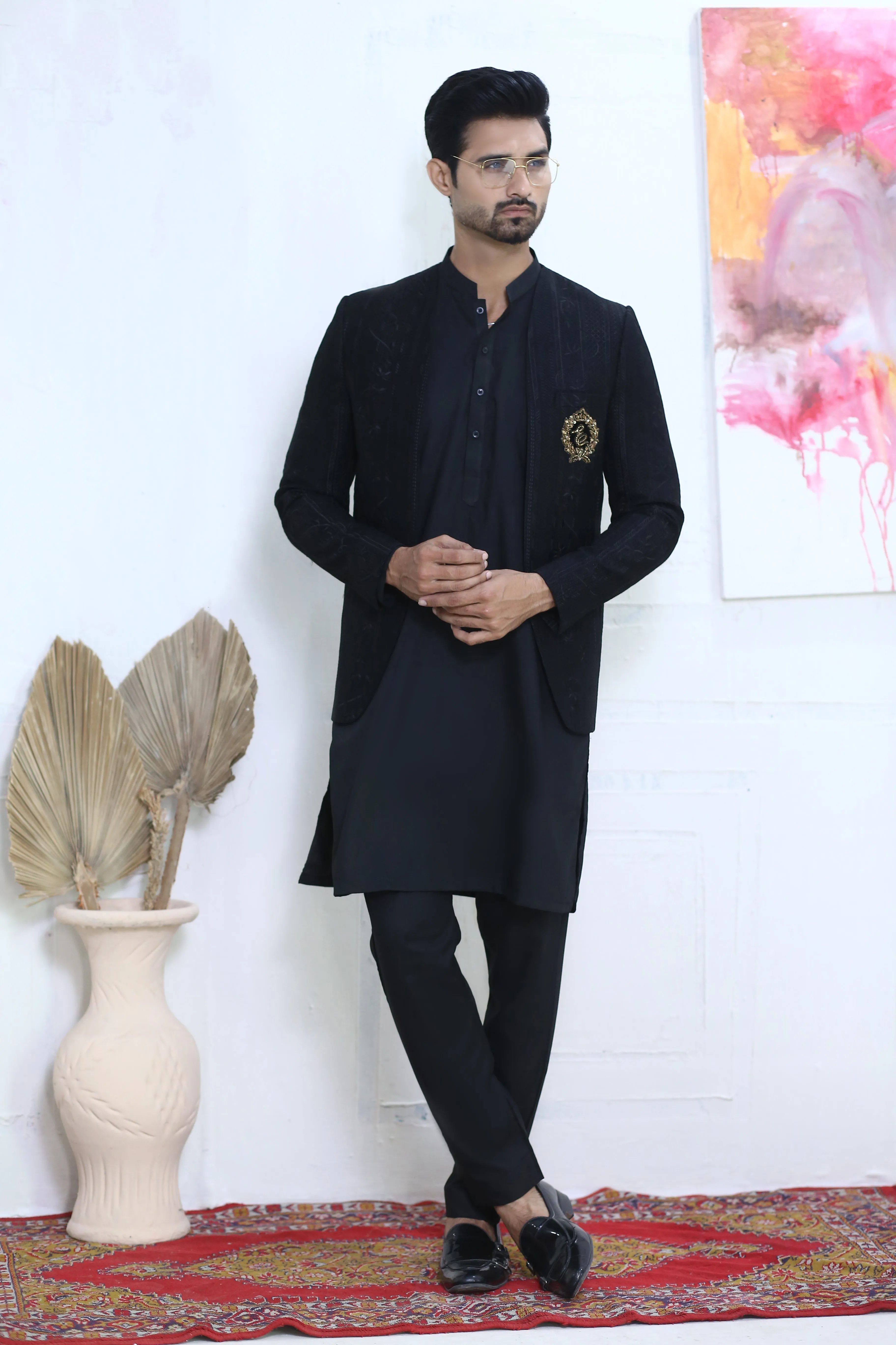 Edge Republic - ER PC 3003 Black Front open Prince Coat For Men