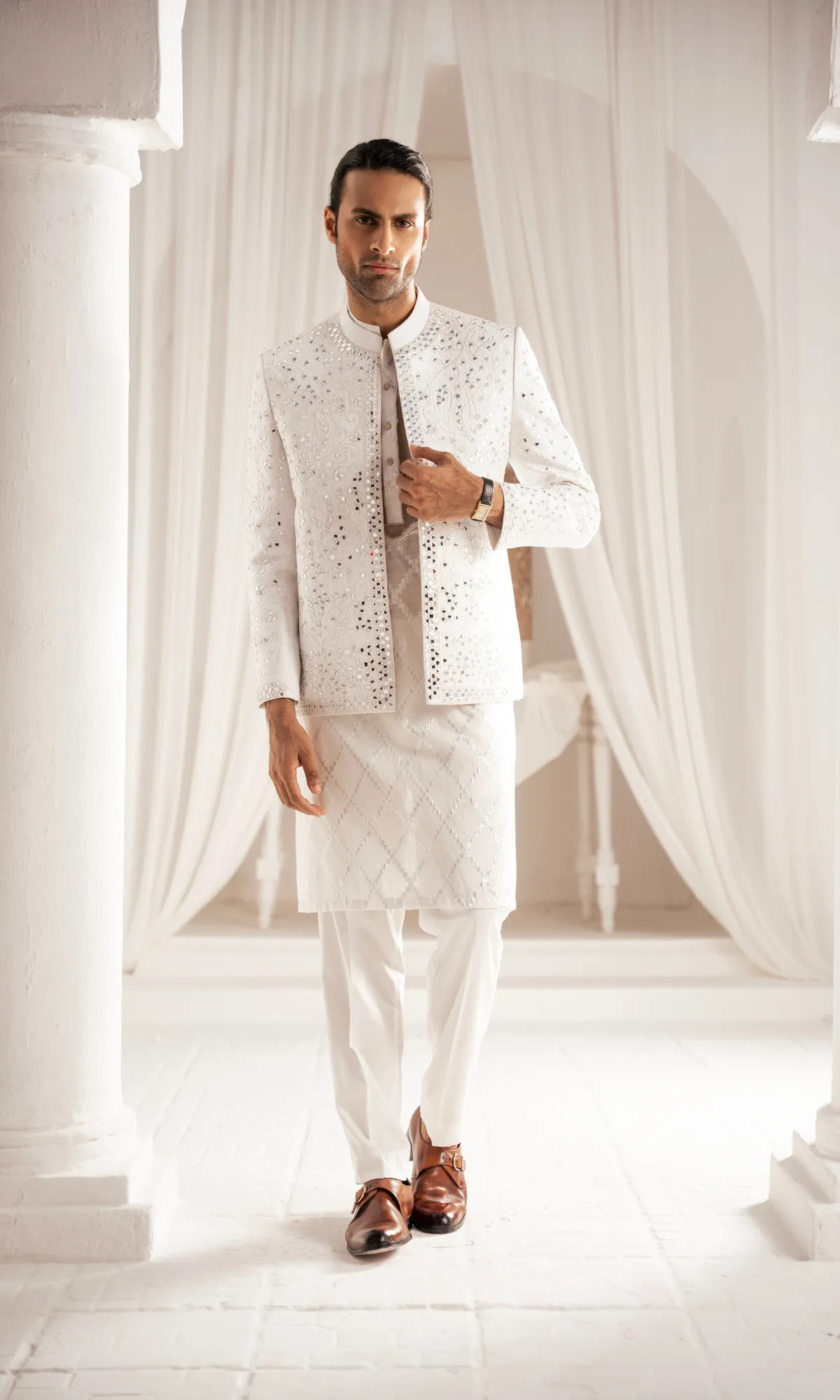 Edge Republic - ER PC 3007 White Oud White Mirror kurta