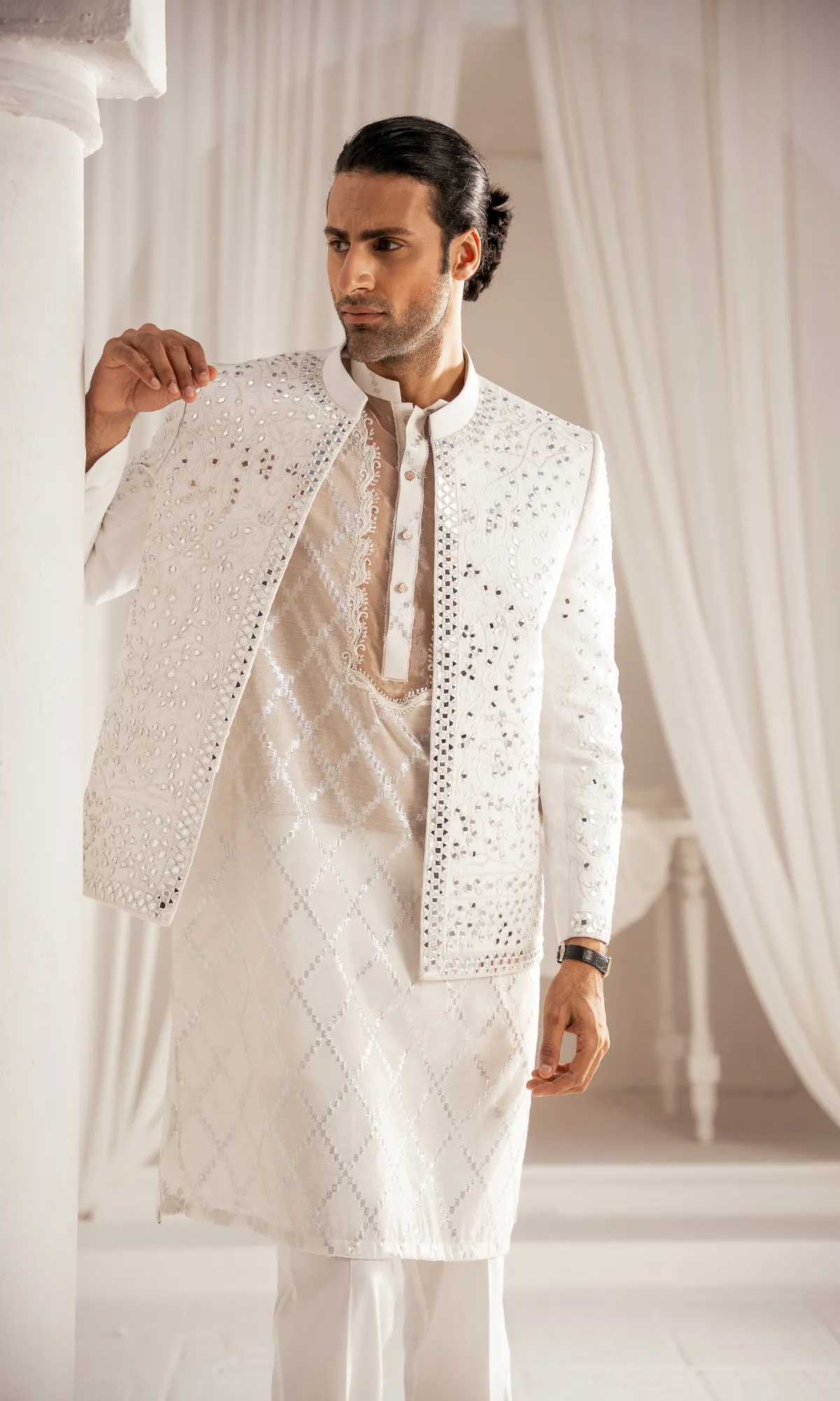 Edge Republic - ER PC 3007 White Oud White Mirror kurta
