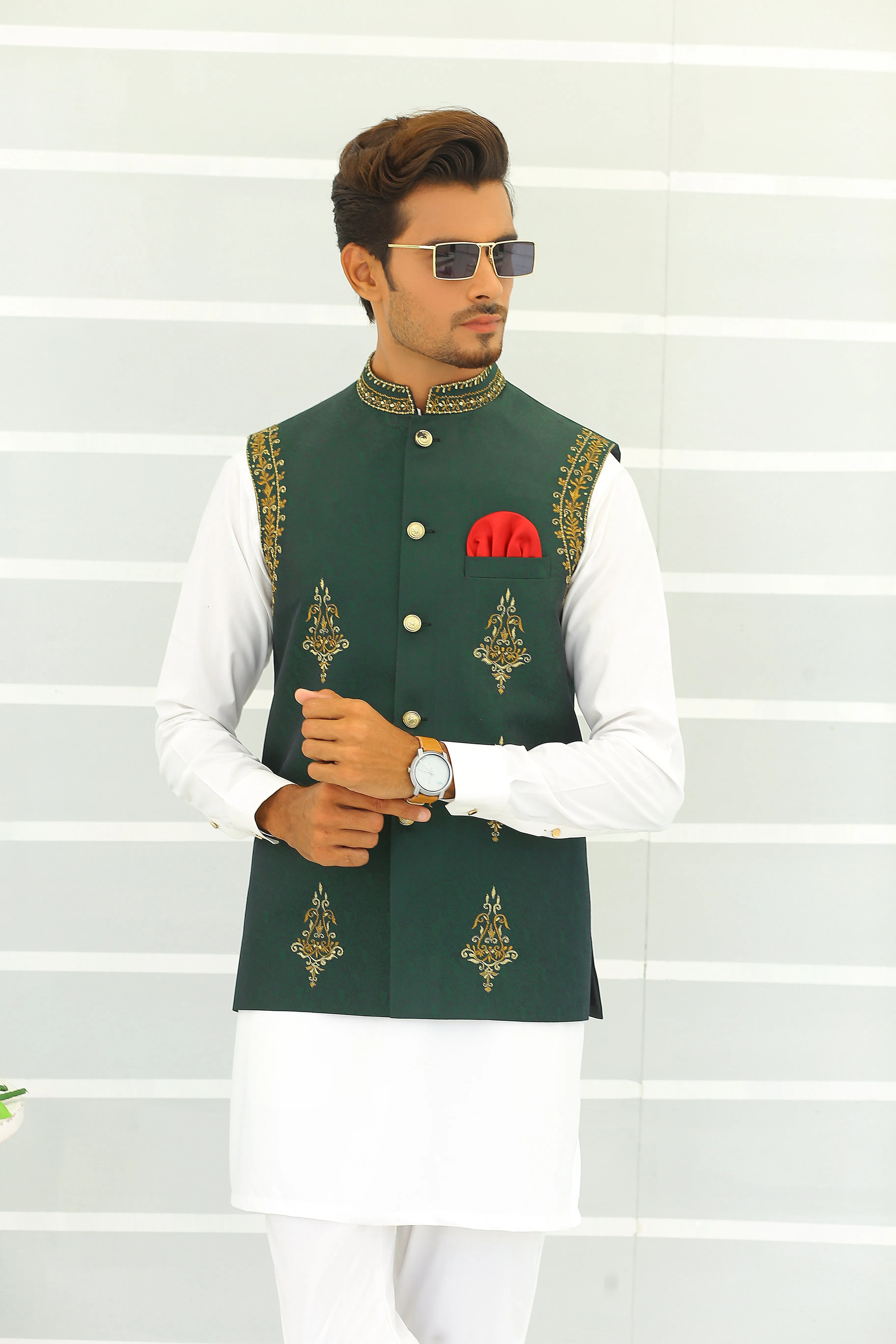 Edge Republic - ER WC 1061 Green Copper Embroidery Waistcoat