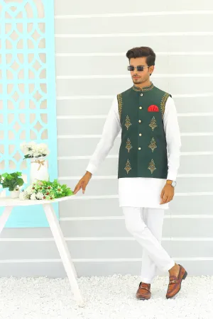 Edge Republic - ER WC 1061 Green Copper Embroidery Waistcoat