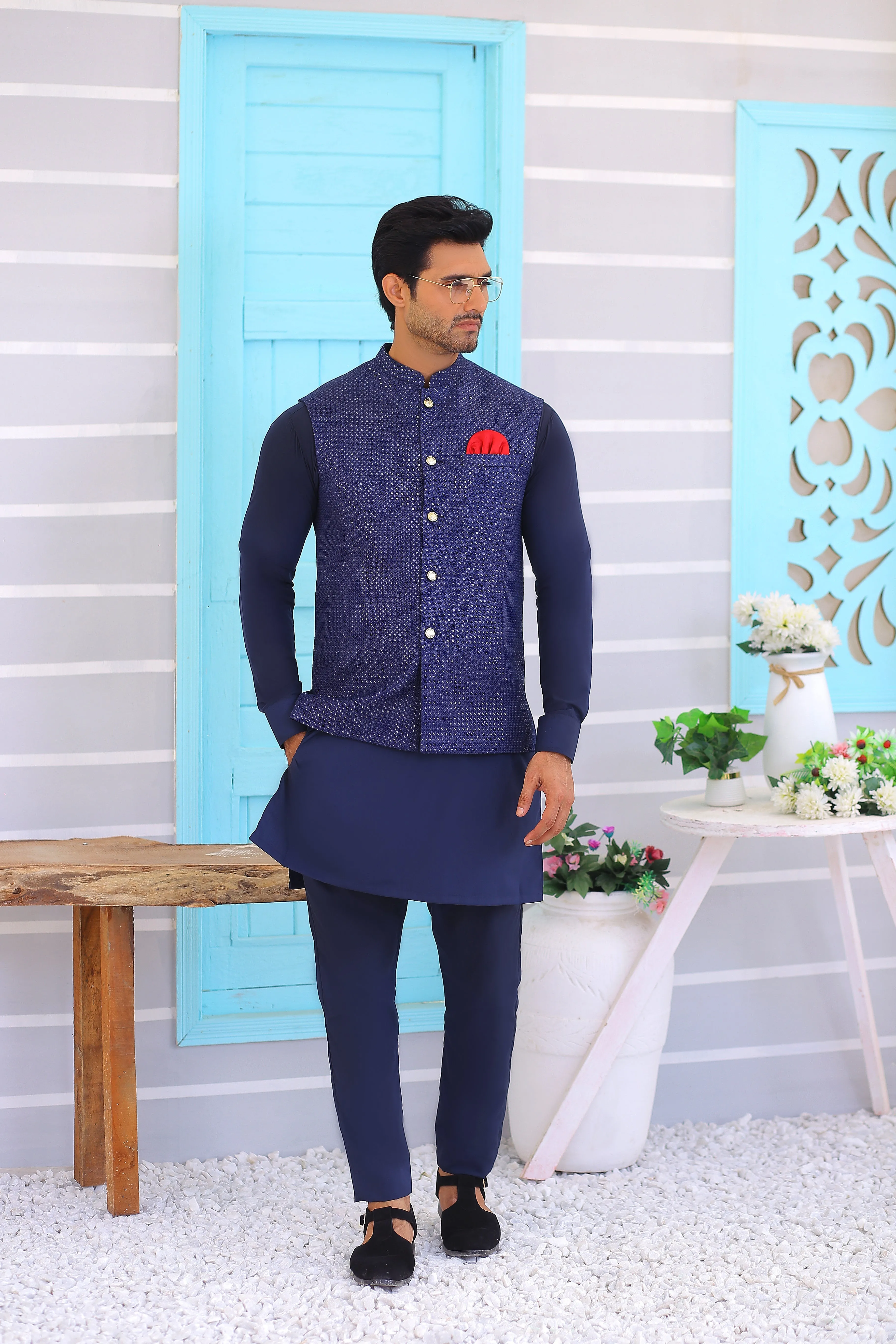 Edge Republic - ER WC 1074 Navy Blue Waistcoat Men